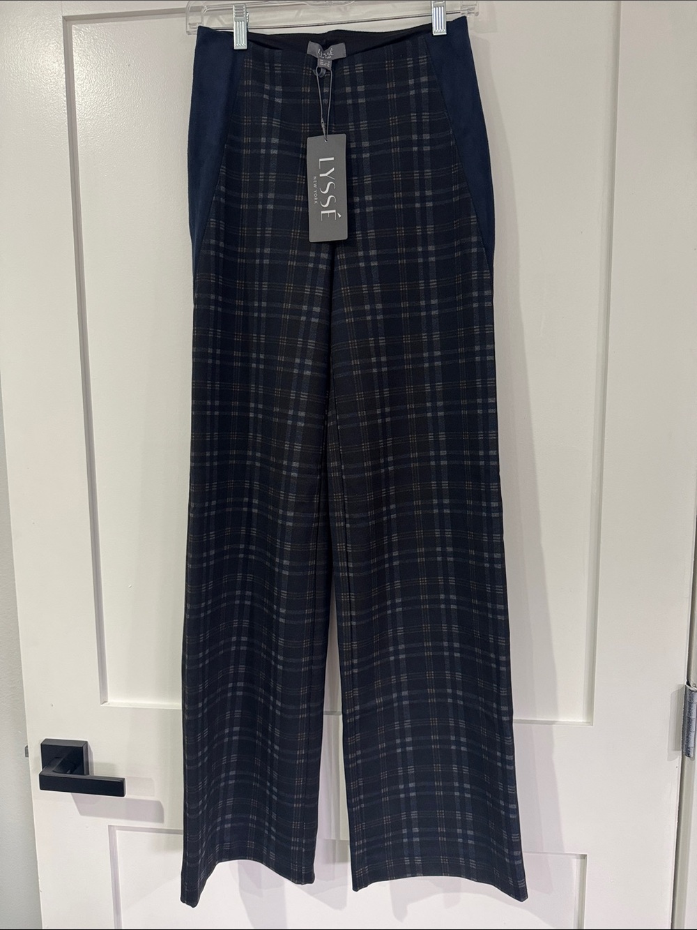Lysse Ellis Trousers Navy and Gray Plaid Wide-Leg